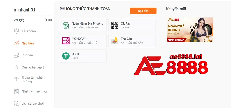 Cách Nạp tiền AE888 - An toàn, nhanh chóng và tiện lợi