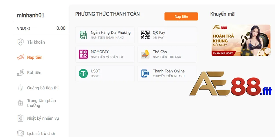 Đa dạng các phương thức nạp tiền AE888 phổ biến nhất hiện nay