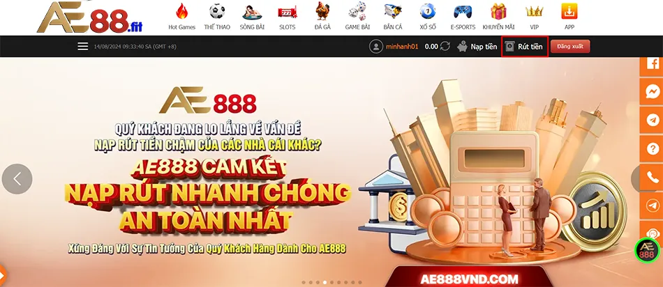 Cách hướng dẫn từng bước rút tiền AE888 chi tiết