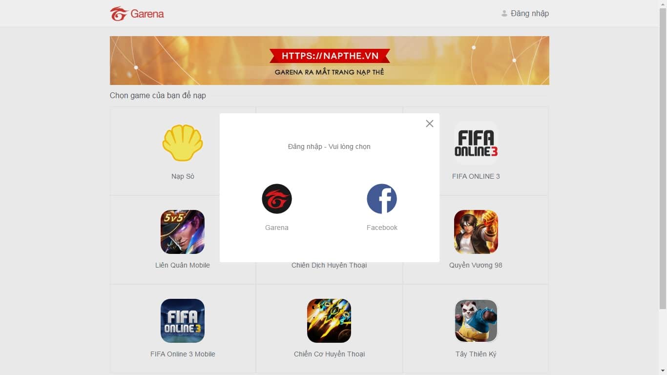 đăng nhập bằng tài khoản Garena