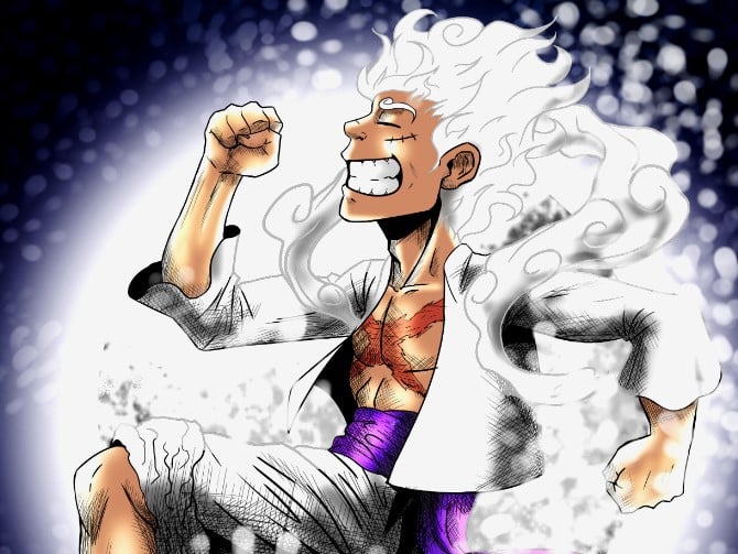 Nền Luffy Gear 5 Màu Trắng Đẹp
